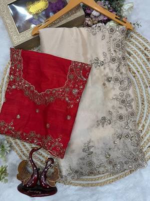 Off White Color Beautiful Sequence embroidery work Rangoli silk  Blend Saree 4