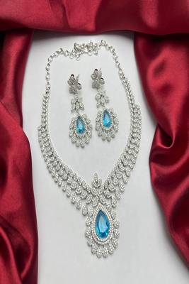pear cut crystal necklace earrings set, silver tone floral bridal jewellery 2