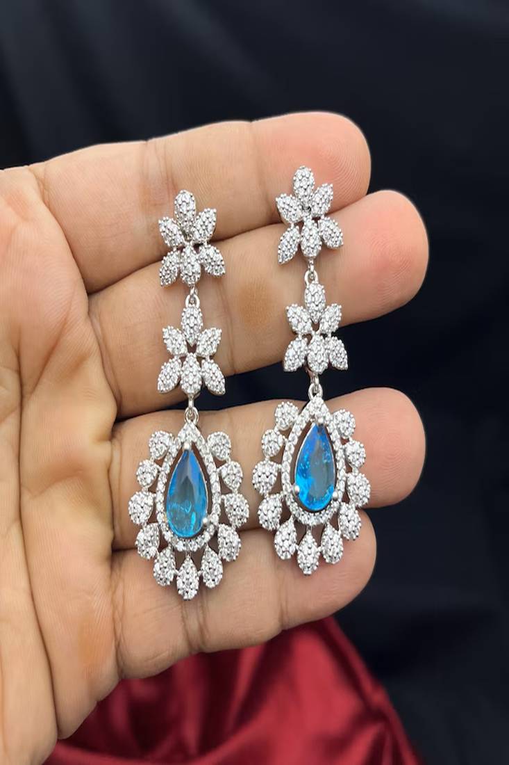 pear cut crystal necklace earrings set, silver tone floral bridal jewellery
