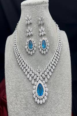 pear cut crystal necklace earrings set, silver tone floral bridal jewellery 4