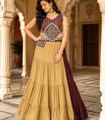 Chocolate Brown Gamthi Mirror Work Navratri Chaniya Choli