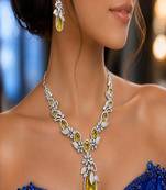 citrine yellow crystal bridal jewellery set â€“ pear cut teardrop necklace, chandelier earrings