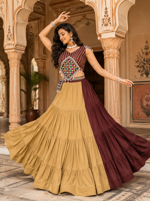 Chocolate Brown Gamthi Mirror Work Navratri Chaniya Choli 4