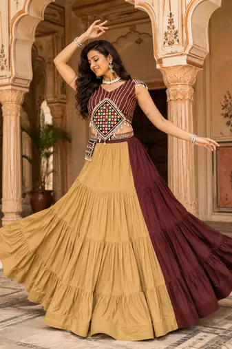 Chocolate Brown Gamthi Mirror Work Navratri Chaniya Choli