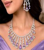 amethyst crystal bridal jewellery set, silver choker necklace, chandelier earrings, lavender wedding prom