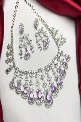 amethyst crystal bridal jewellery set, silver choker necklace, chandelier earrings, lavender wedding prom 2