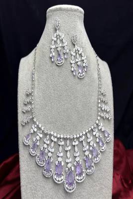 amethyst crystal bridal jewellery set, silver choker necklace, chandelier earrings, lavender wedding prom 3