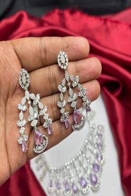 amethyst crystal bridal jewellery set, silver choker necklace, chandelier earrings, lavender wedding prom 4
