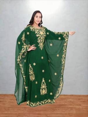Green Floral Embroidered Kaftan Dress 1