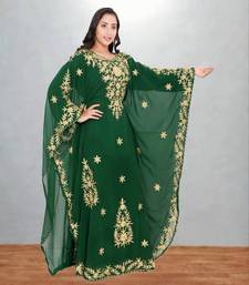 Green Floral Embroidered Kaftan Dress