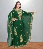 Green Floral Embroidered Kaftan Dress