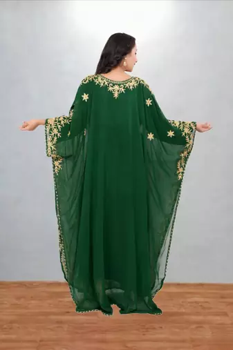 Green Floral Embroidered Kaftan Dress