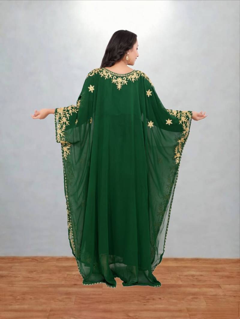 Green Floral Embroidered Kaftan Dress