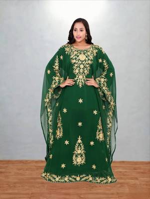 Green Floral Embroidered Kaftan Dress 3