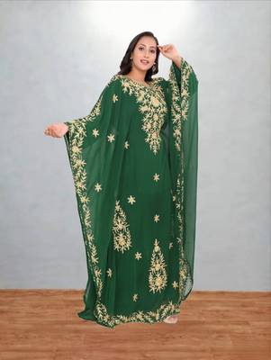 Green Floral Embroidered Kaftan Dress 4