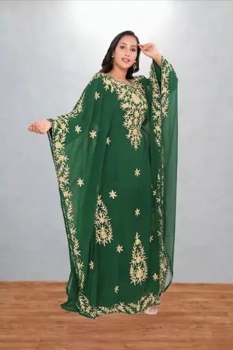 Green Floral Embroidered Kaftan Dress