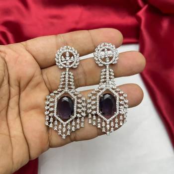 purple crystal bridal necklace earrings set, silver rhinestone statement jewellery 2
