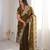 Mehendi color silk blend embroidered work saree with un-stitched blouse