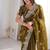 Mehendi color silk blend embroidered work saree with un-stitched blouse