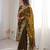 Mehendi color silk blend embroidered work saree with un-stitched blouse