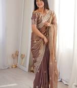Wine color silk blend embroidered work saree with un-stitched blouse
