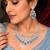 aquamarine blue cubic zirconia choker necklace and earrings set, bollywood wedding jewellery