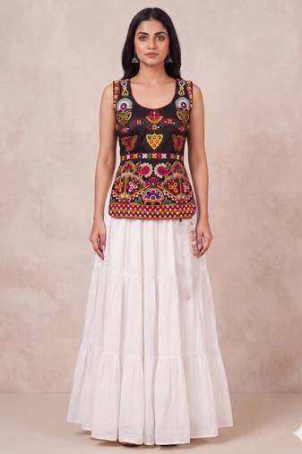 white rayon lehenga choli with traditional embroidery