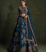 Morpeach Satin Sequins Embroidery Work Bridal Lehenga with Blouse and Net Dupatta