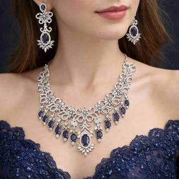 elegant royal amethyst diamond statement jewellery set  necklace & dangle earrings 1