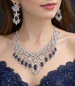 elegant royal amethyst diamond statement jewellery set  necklace & dangle earrings