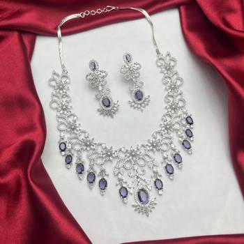 elegant royal amethyst diamond statement jewellery set  necklace & dangle earrings 2