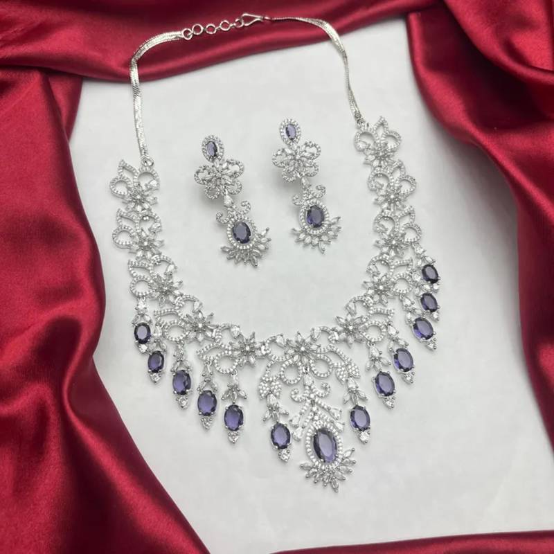 elegant royal amethyst diamond statement jewellery set  necklace & dangle earrings