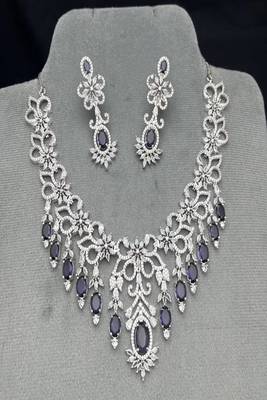 elegant royal amethyst diamond statement jewellery set  necklace & dangle earrings 3