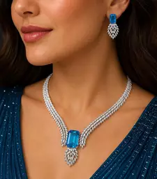 silver blue topaz emerald cut cz marquise statement bridal jewellery set