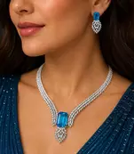 silver blue topaz emerald cut cz marquise statement bridal jewellery set
