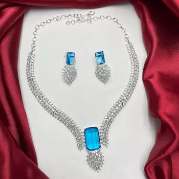 silver blue topaz emerald cut cz marquise statement bridal jewellery set 3