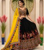 Black Mirror Work Faux Georgette Navratri Lehenga Choli Set