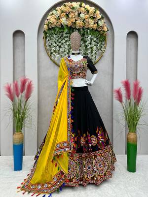Black Mirror Work Faux Georgette Navratri Lehenga Choli Set 2
