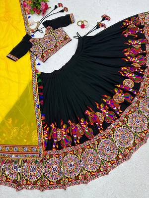 Black Mirror Work Faux Georgette Navratri Lehenga Choli Set 4