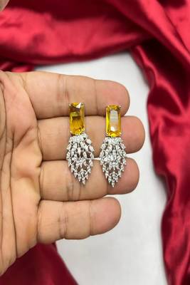 emerald cut yellow crystal necklace earrings set, silver plated statement choker for weddings 2