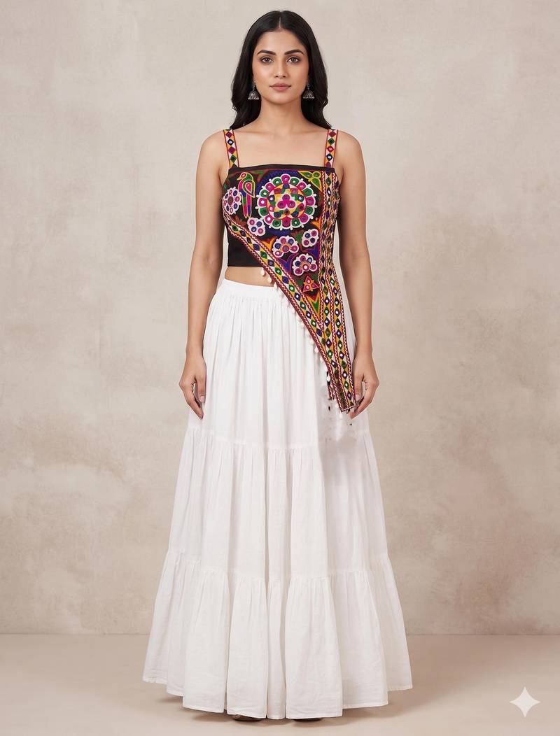 white rayon plain lehenga choli