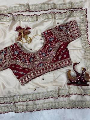 White Color Beautiful Sequence embroidery work Rangoli Silk blend Saree 2