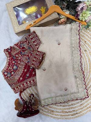 White Color Beautiful Sequence embroidery work Rangoli Silk blend Saree 5