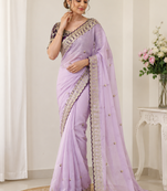Lavender Color Beautiful Sequence embroidery work Rangoli Silk blend Saree