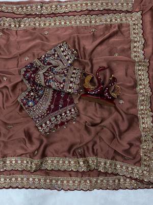 Chiku Color Beautiful Sequence embroidery work Rangoli Silk blend Saree 2