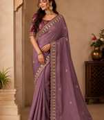Onion Pink Color Beautiful Sequence embroidery work Rangoli Silk blend Saree
