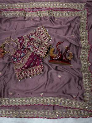 Onion Pink Color Beautiful Sequence embroidery work Rangoli Silk blend Saree 2
