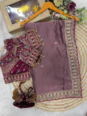 Onion Pink Color Beautiful Sequence embroidery work Rangoli Silk blend Saree 3