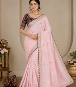 Pink Color Beautiful Sequence embroidery work Rangoli Silk blend Saree