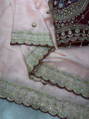 Pink Color Beautiful Sequence embroidery work Rangoli Silk blend Saree 2